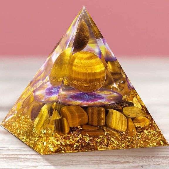 Handmade Orgone Pyramid with Tiger's Eye Stones