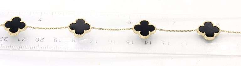 Charming 14K Yellow Gold 5 Motif Black Onyx Bracelet