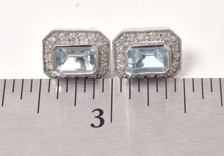 Ravishing Aquamarine and Diamond Earrings in 14K White Gold