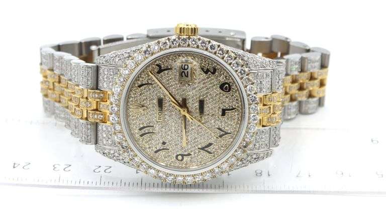 Rolex Datejust two tone 36mm Iced out Arabic diamond dial and bezel and jubilee bracelet watch