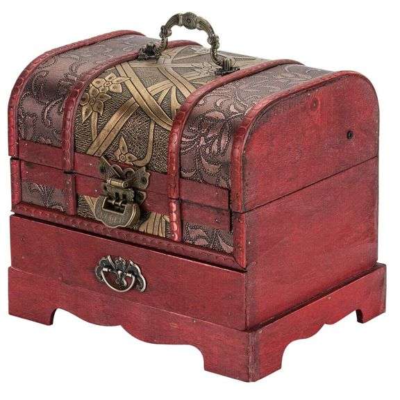 Oriental-Style Wooden Jewelry Box with Drawer
