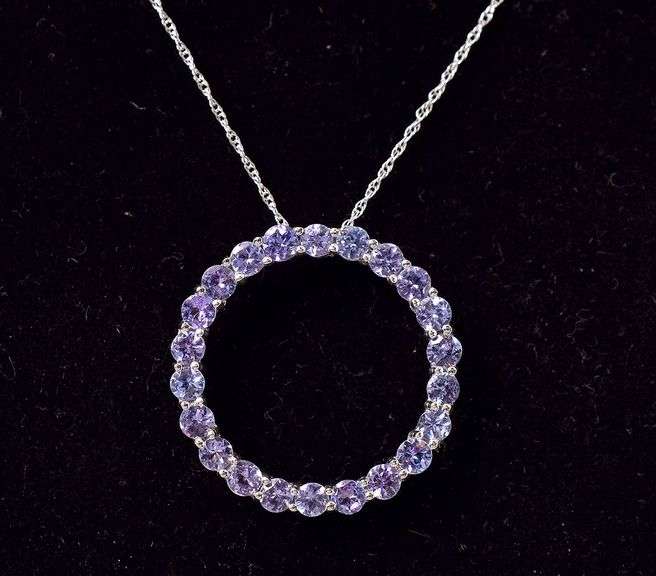 Amazing Iolite Circle Pendant Necklace in 10K Yellow Gold
