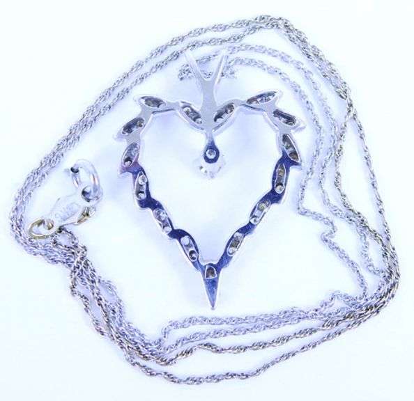 Exceptional 14K White Gold Diamond Heart Necklace