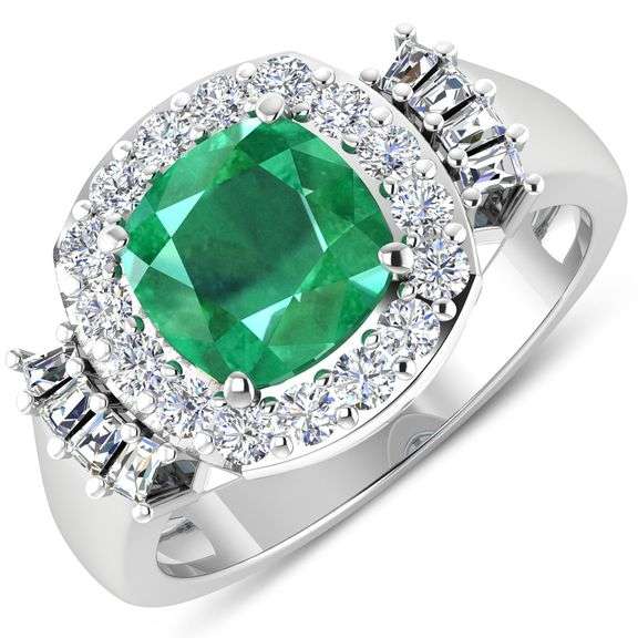 14KT White Gold 2.07ct Zambian Emerald and Diamond Ring