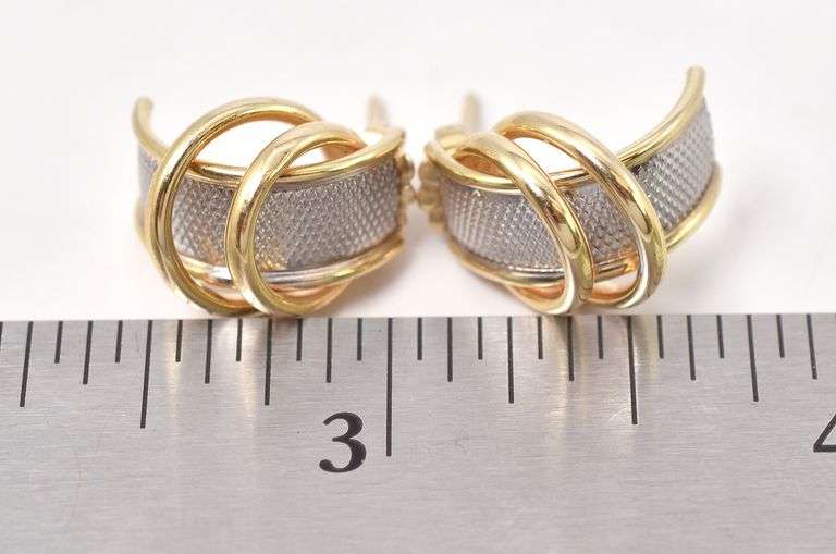 Fantastic Pair of J-Hoop Earrings in 14K Two-Tone Gold