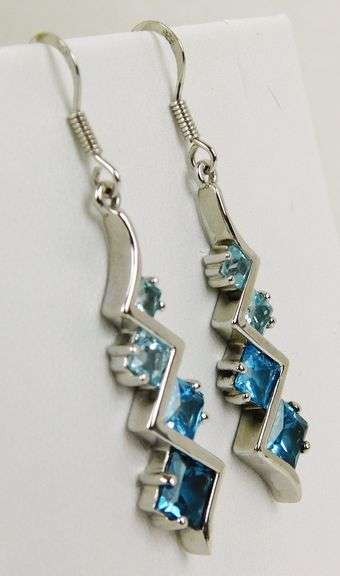 Sterling Blue Topaz Long Earrings