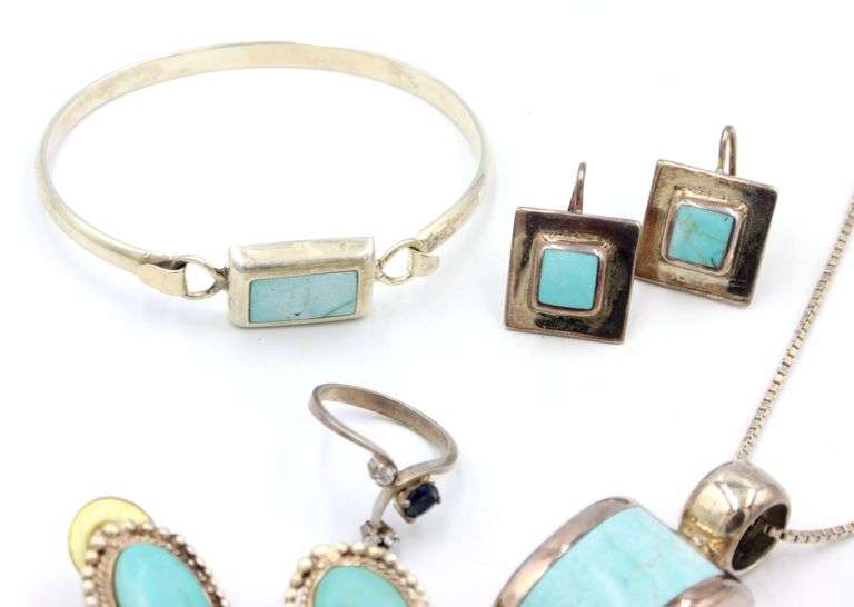 Vintage 925 sterling silver group lot of turquoise jewelry