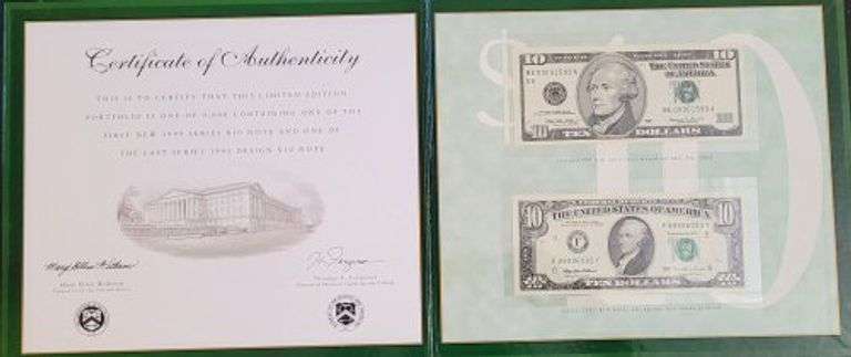 1995-1999 $10 Premium Historical Portfolio. Original Packaging w/CoA