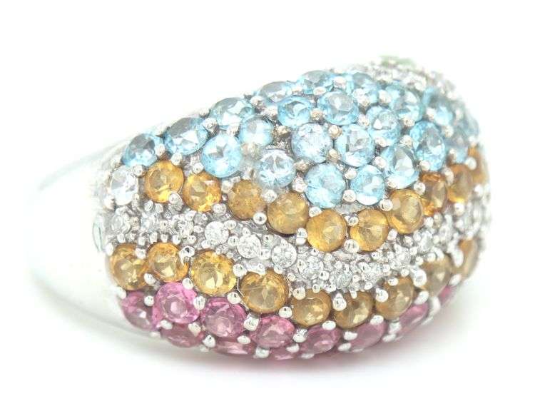Exquisite 18kt White Gold Gemstone Weavy Ring – A Dazzling Statement of Elegance