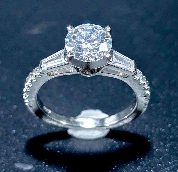 Sparkling 14 Kt White Gold Plated Lab Simulated Diamond Ring.