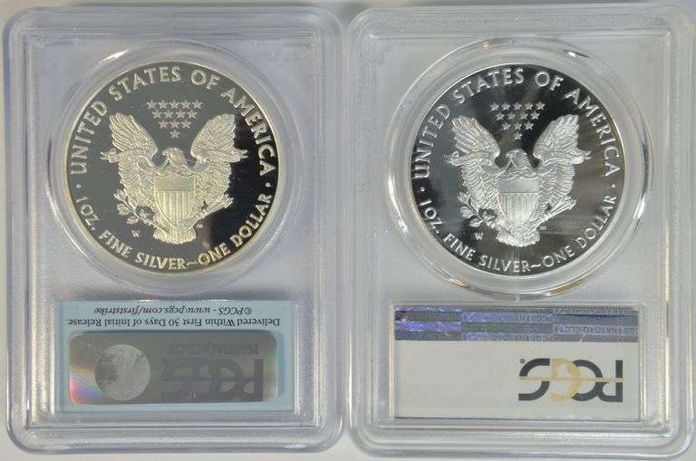 2 First Strike PCGS PR70DCAM graded 2011-W & 2017-W $1 Silver Eagles