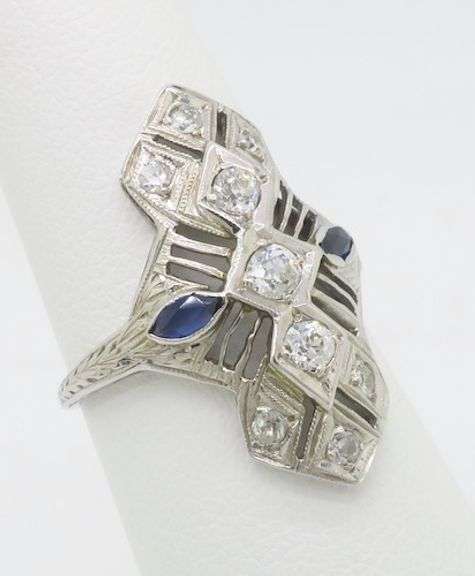 Navette Diamond & Sapphire Ring Made in 18k White Gold