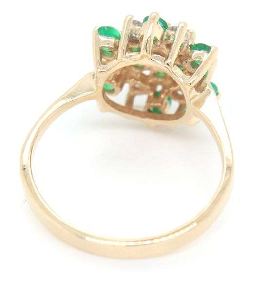 14kt Yellow gold emerald and diamond cluster flower ring