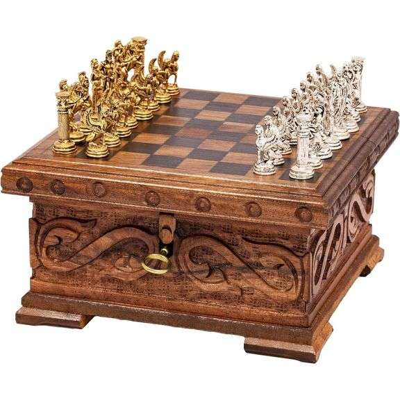 Premium Chess Set Handmade Wooden Chess Box with Hidden Key