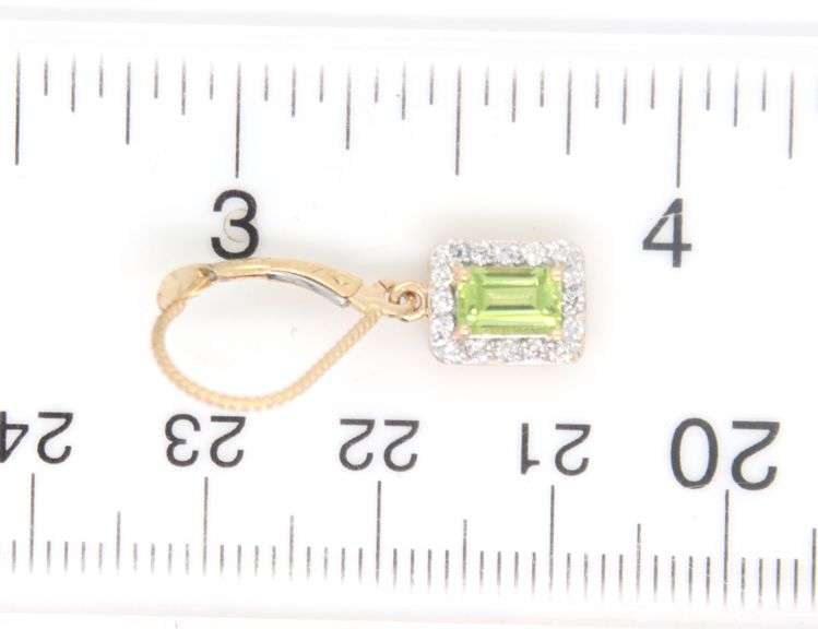 14kt Yellow gold Peridot and diamond dangle earrings