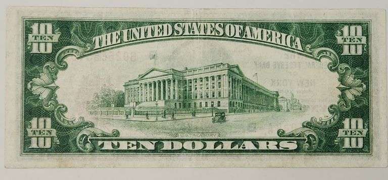 1929 $10 Dollar The Federal Reserve Bank of New York, Circulated