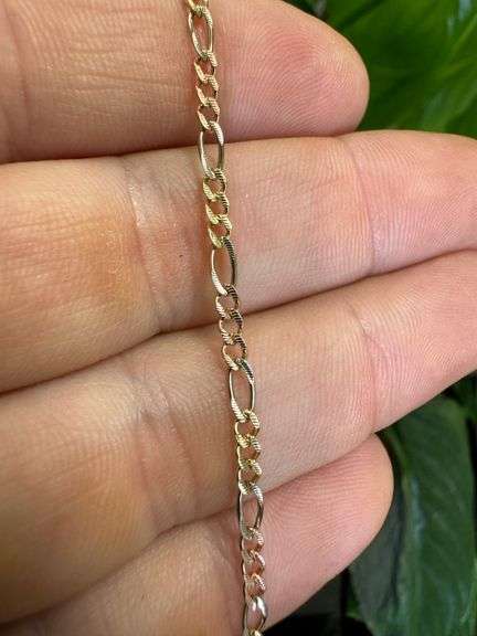 14k Gold Rose White Yellow Tri Color Solid Pave Figaro Link Chain 2.6mm Necklace 18"