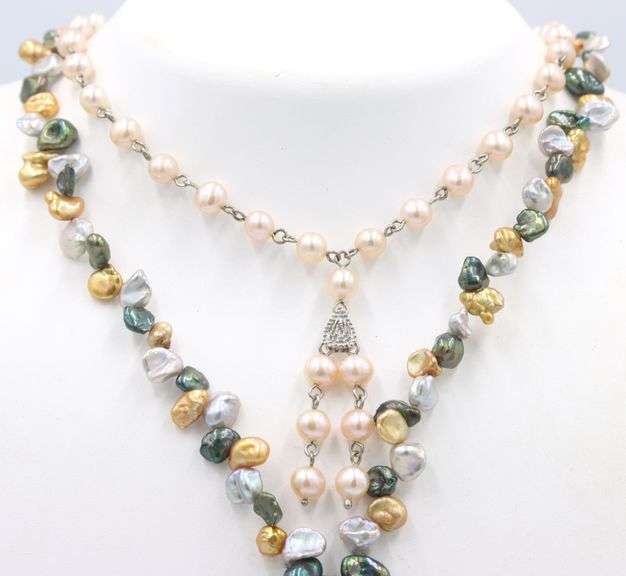 Group lot of 2 Vintage 925 sterling silver beaded necklaces