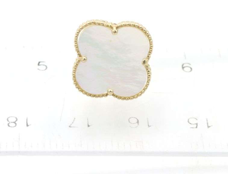 Fabulous 14K Yellow Gold Mother of Pearl Clover Earrings