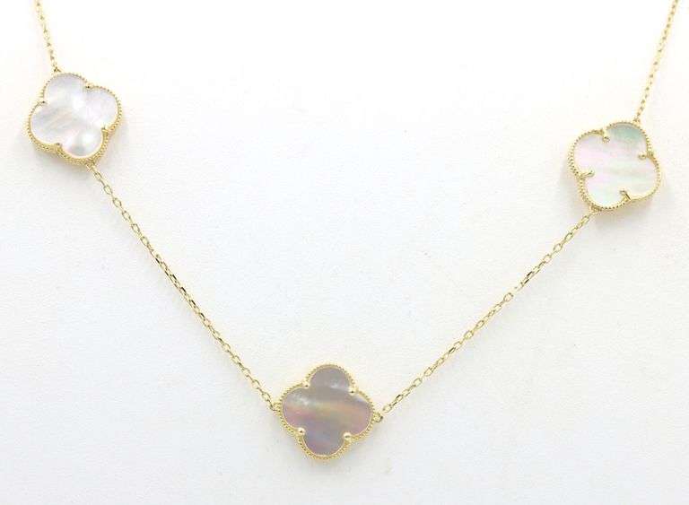Endearing 14K Yellow Gold 5 Motif Mother of Pearl Necklace