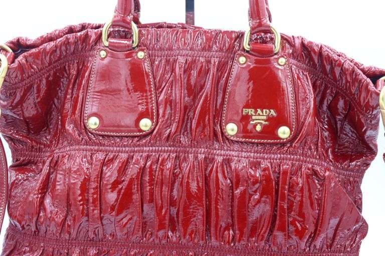 Prada Rosso Vernice Gaufre Leather Tote With Shoulder Strap