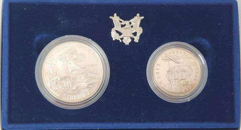 1991-1995 World War 2 50th Anniversary UNC Commemorative 2 Coin Set w OGP & COA