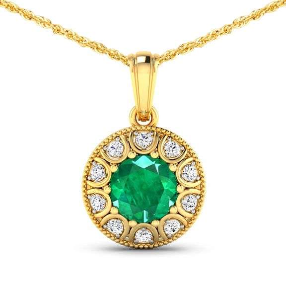 14KT Yellow Gold 1.8ctw Zambian Emerald and Diamond Pendant