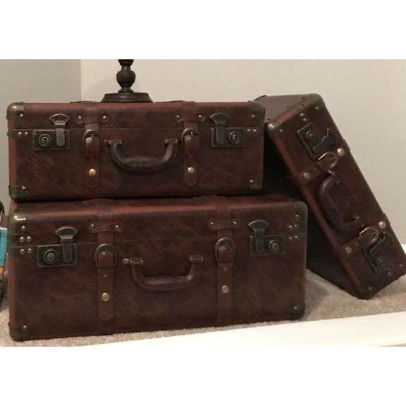 Set of 3 Vintage Faux Leather Nesting Trunks