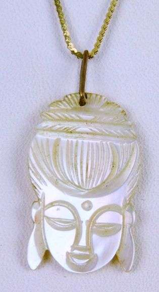 Vintage Mother of Pearl Goddess Pendant & Sterling Chain