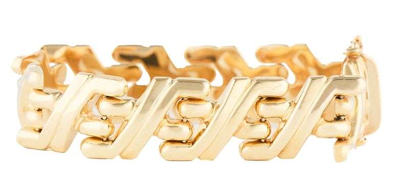 Polished Fancy Wide Link Bracelet in 14K