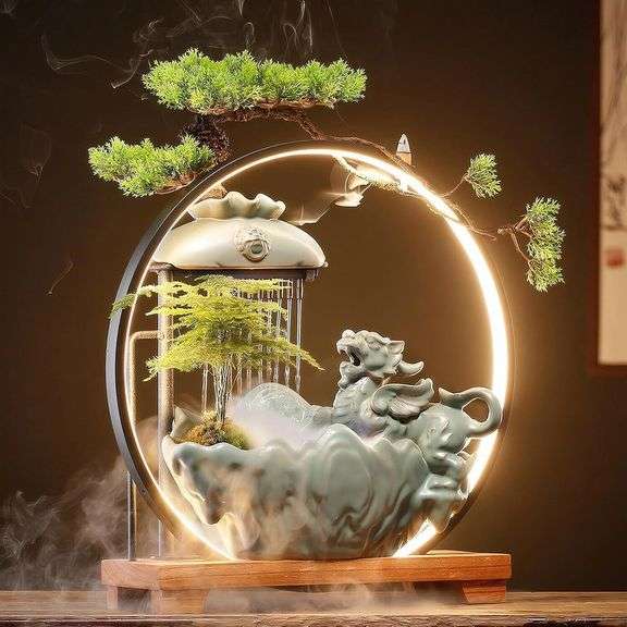 Ceramic Tabletop Waterfall with Mist & LED Light