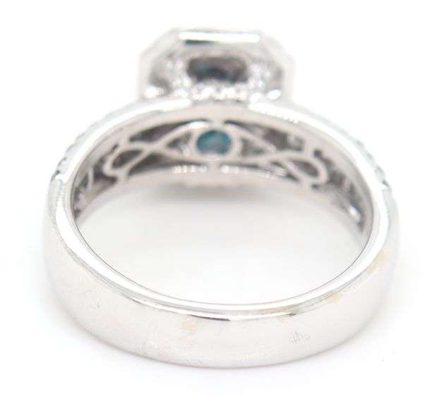 14kt White gold Modern bride 1-3/8ctw Emerald cut, baguette and round cluster engagement ring