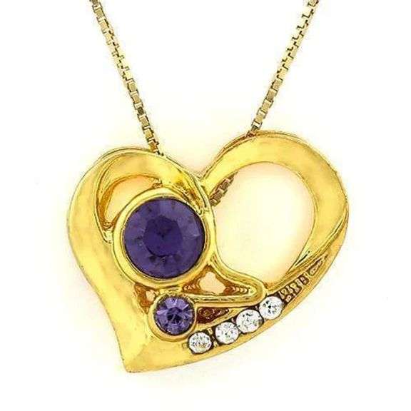 Gold-Plated Heart Shape Purple Stone German Silver Pendant Charm