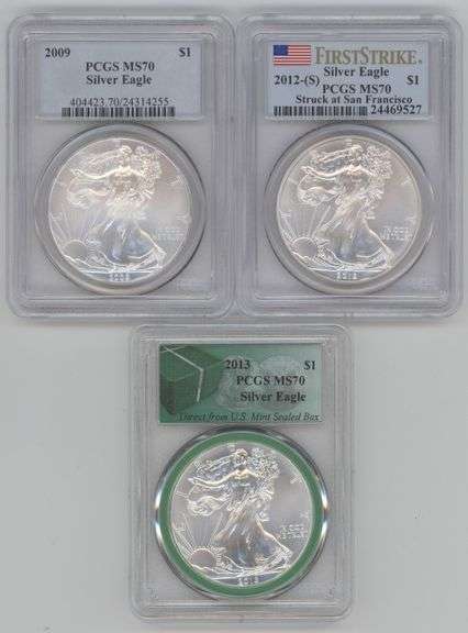 3 Diff. Flawless PCGS MS70 graded American Silver Eagles