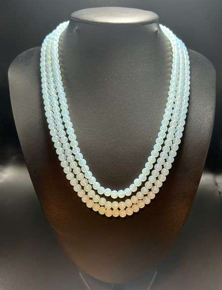 Stunning 406.5 Cttw 3 Strand Natural Chalcedony Necklace