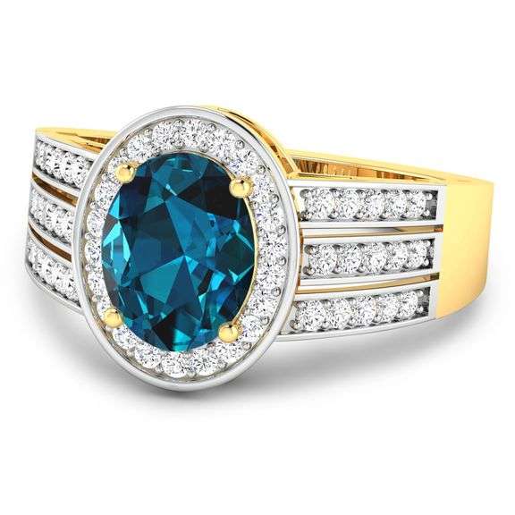 14KT Yellow Gold 1.9ctw London Blue Topaz and Diamond Ring