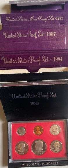2 Each Red & Black Box1980 1984 87 92 US Proof Sets