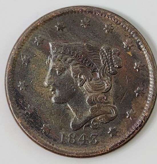 1843 Braided Hair Cent, Circulated