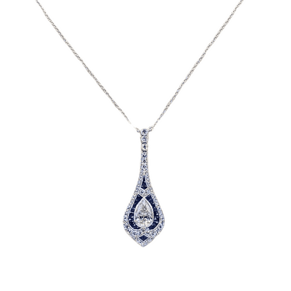 18k (750) White Gold - Natural VVS-VS Diamond & Sapphire: Pendant and Chain