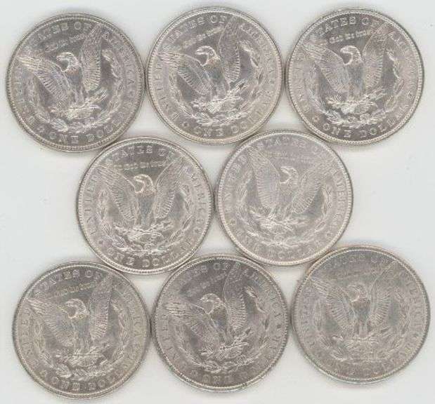 8 Different lustrous AU+ Morgan Silver Dollars 1885 to 1902-O