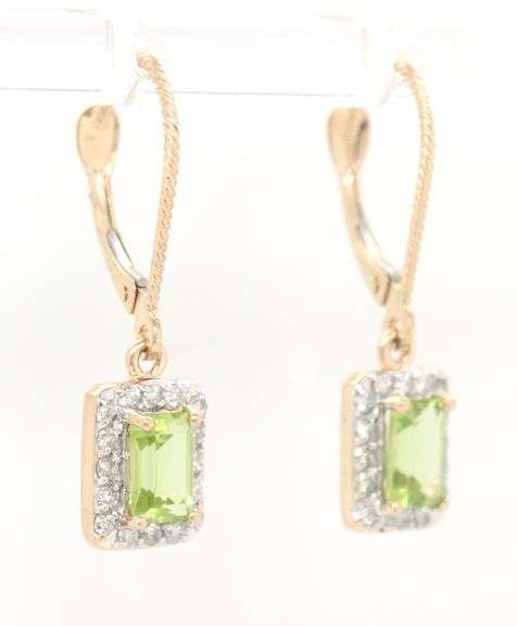 14kt Yellow gold Peridot and diamond dangle earrings