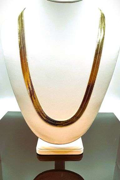 Huge 122.3 Gram 14 Kt Gold Plated Herringbone Necklace
