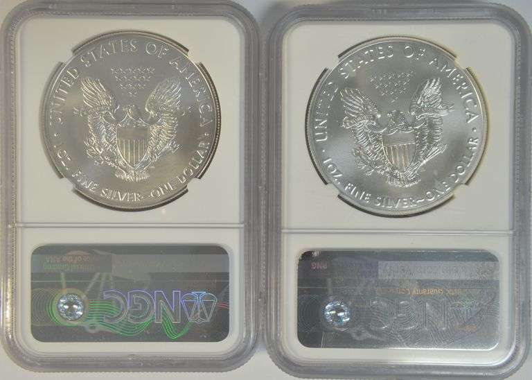 2 Hand-Signed NGC MS70 graded 2020 & 2021 American Silver Eagles
