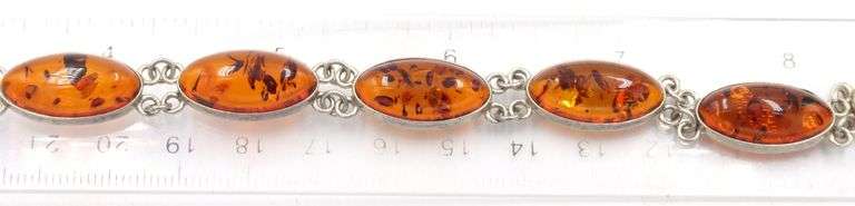 Lot of 2 Vintage 925 sterling silver Amber bracelets