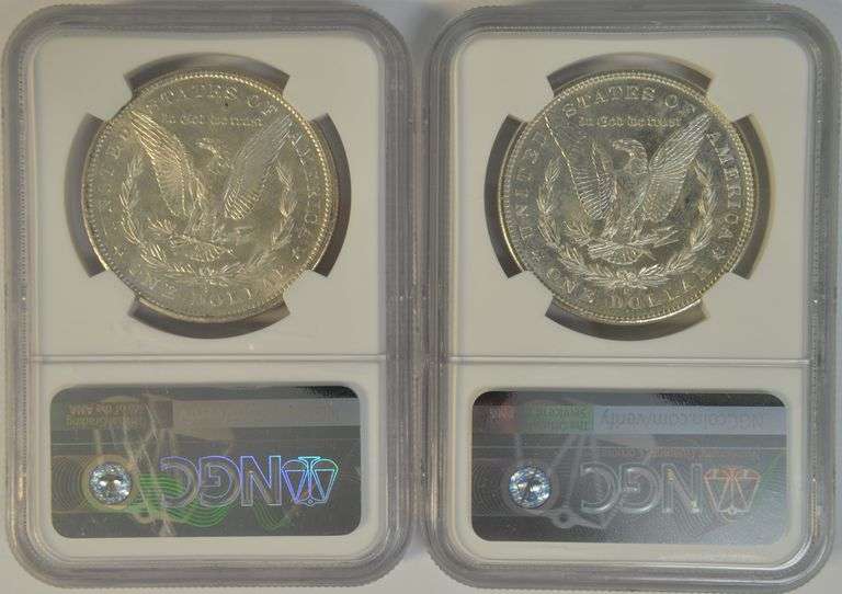 2 Super Nearly Gem BU 1881-S Morgan Silver Dollars. NGC MS64