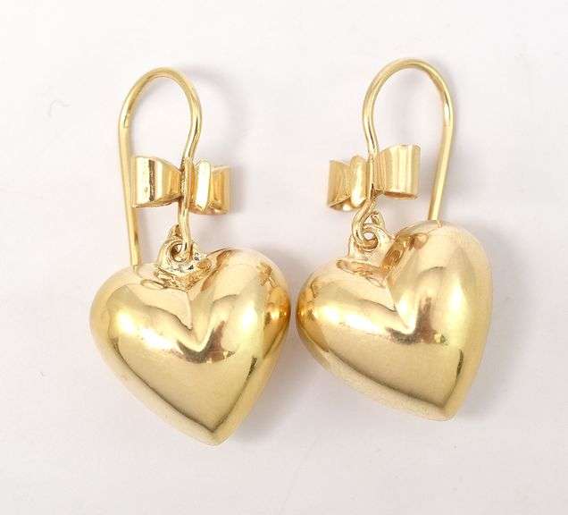Gorgeous Heart Dangle Earrings in 14K Yellow Gold