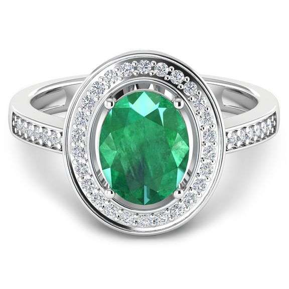 14KT White Gold 1.53ctw Zambian Emerald and Diamond Ring