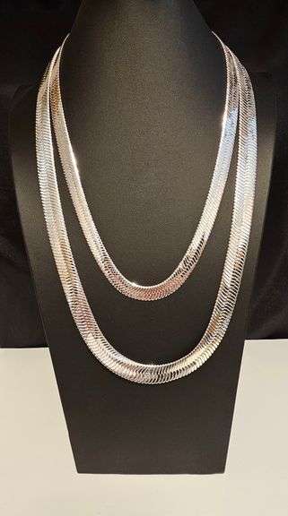 Huge 131.5 Gram .925 Sterling Silver Tri-Layered Herringbone Necklace