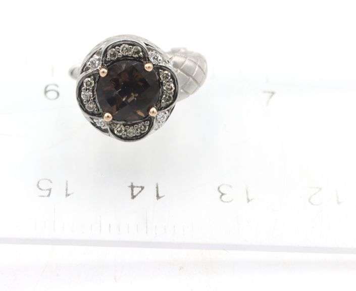 Breathtaking 14K White Gold W/ 2.50CTW Round Checkerboard Smokey Quartz & Diamond Earrings