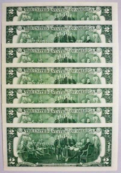 (7) Superb Crisp 2017A $2 Star Notes San Francisco-Consecutive Lower Serial Numbers!